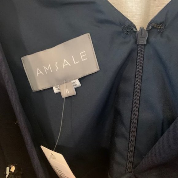 Size 6 NWT Navy Blue Amsale Nia Floor-Length Column Dress - Picture 4 of 6